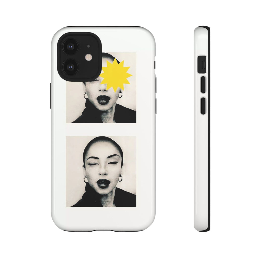 SADE Phone Case — Retro Black & White Portrait with Yellow Sunburst