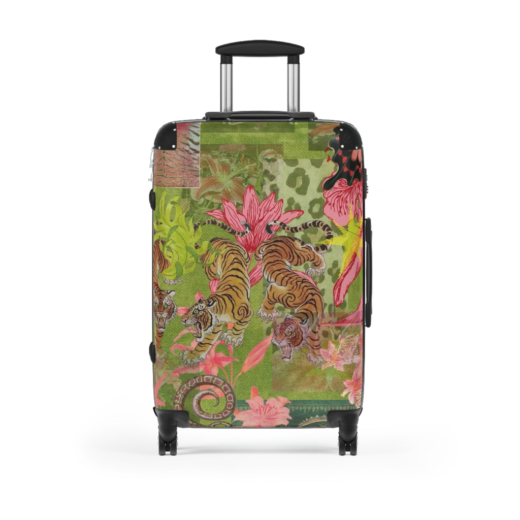 Floral Tiger Print Suitcase — Vibrant Botanical Luggage for Travel