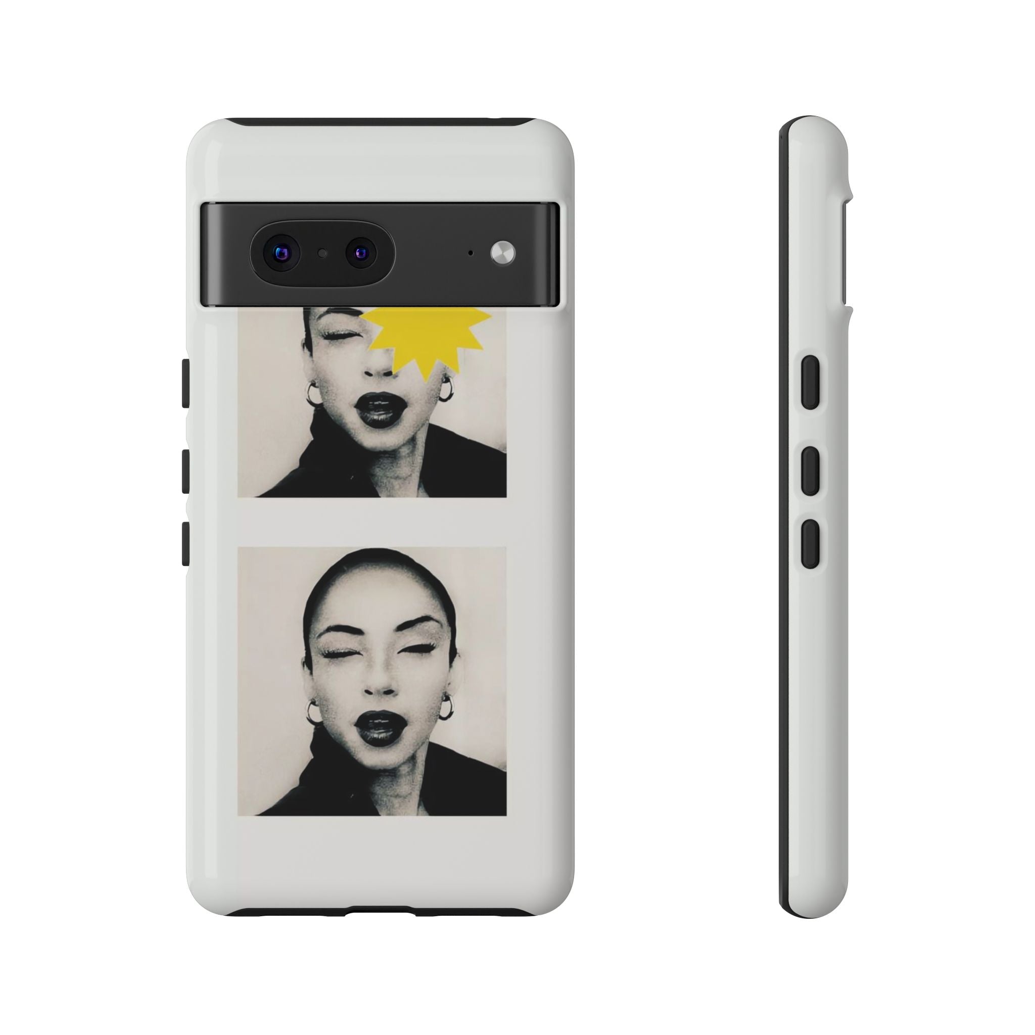 SADE Phone Case — Retro Black & White Portrait with Yellow Sunburst