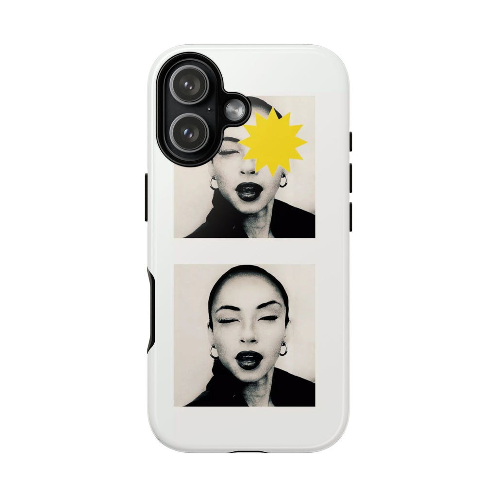 SADE Phone Case — Retro Black & White Portrait with Yellow Sunburst