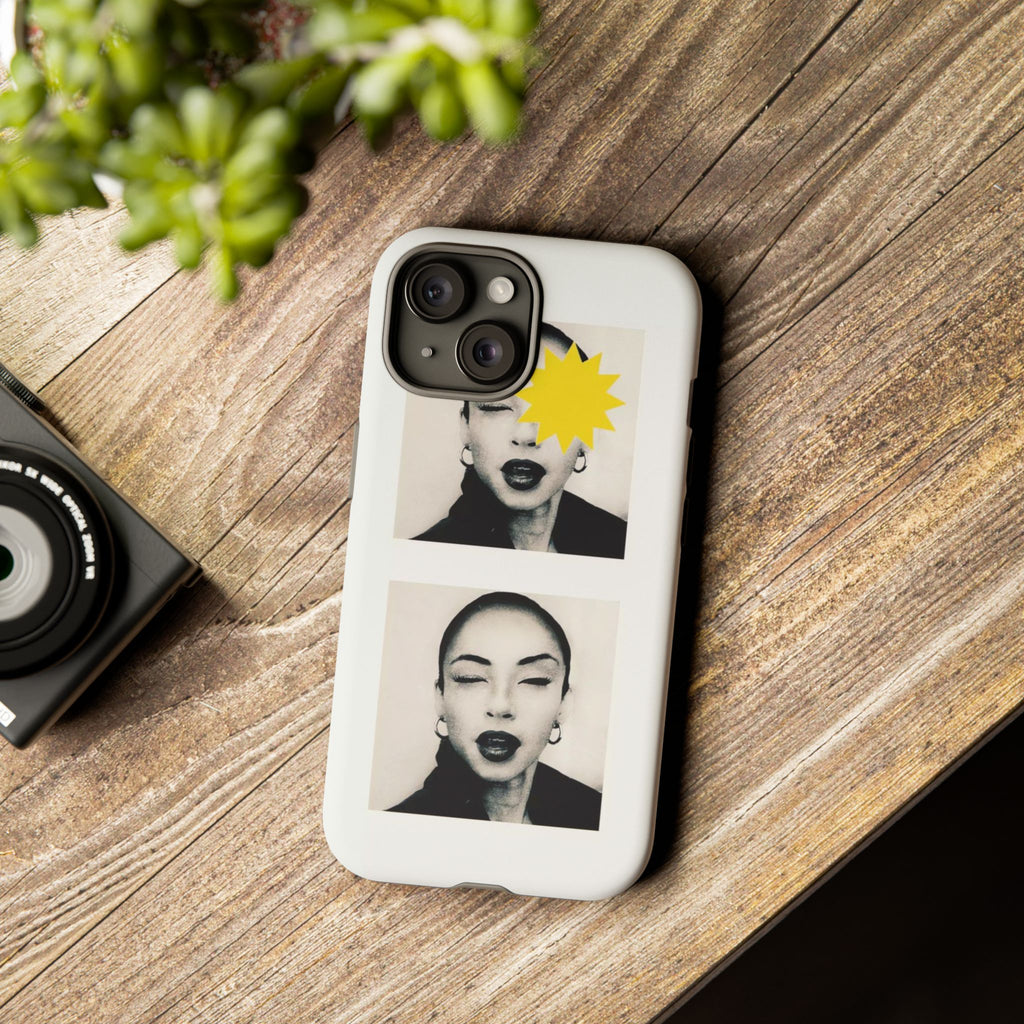 SADE Phone Case — Retro Black & White Portrait with Yellow Sunburst