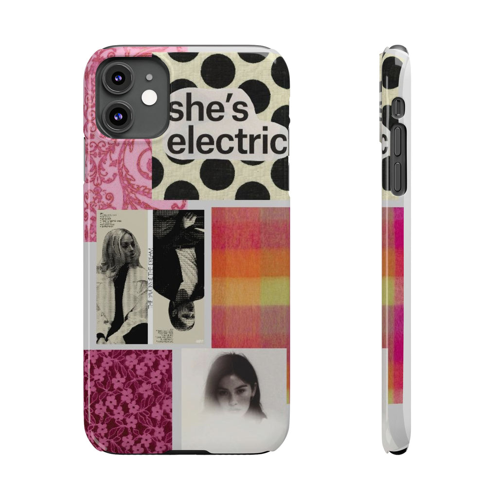 Slim Phone Case — 'she's electric' Retro Collage Floral & Photo Design