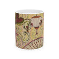 Hand-Drawn Floral Ceramic Mug (11oz/15oz) — Whimsical Hearts & Lanterns Art