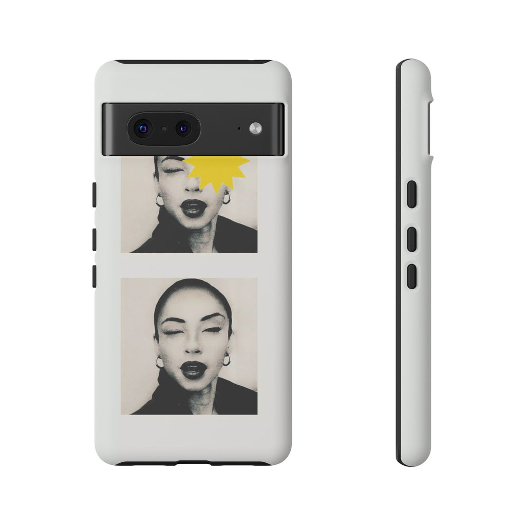 SADE Phone Case — Retro Black & White Portrait with Yellow Sunburst