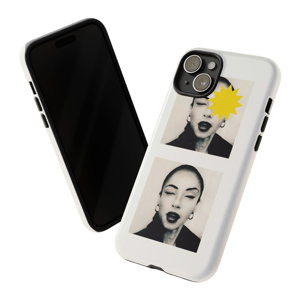 SADE Phone Case — Retro Black & White Portrait with Yellow Sunburst