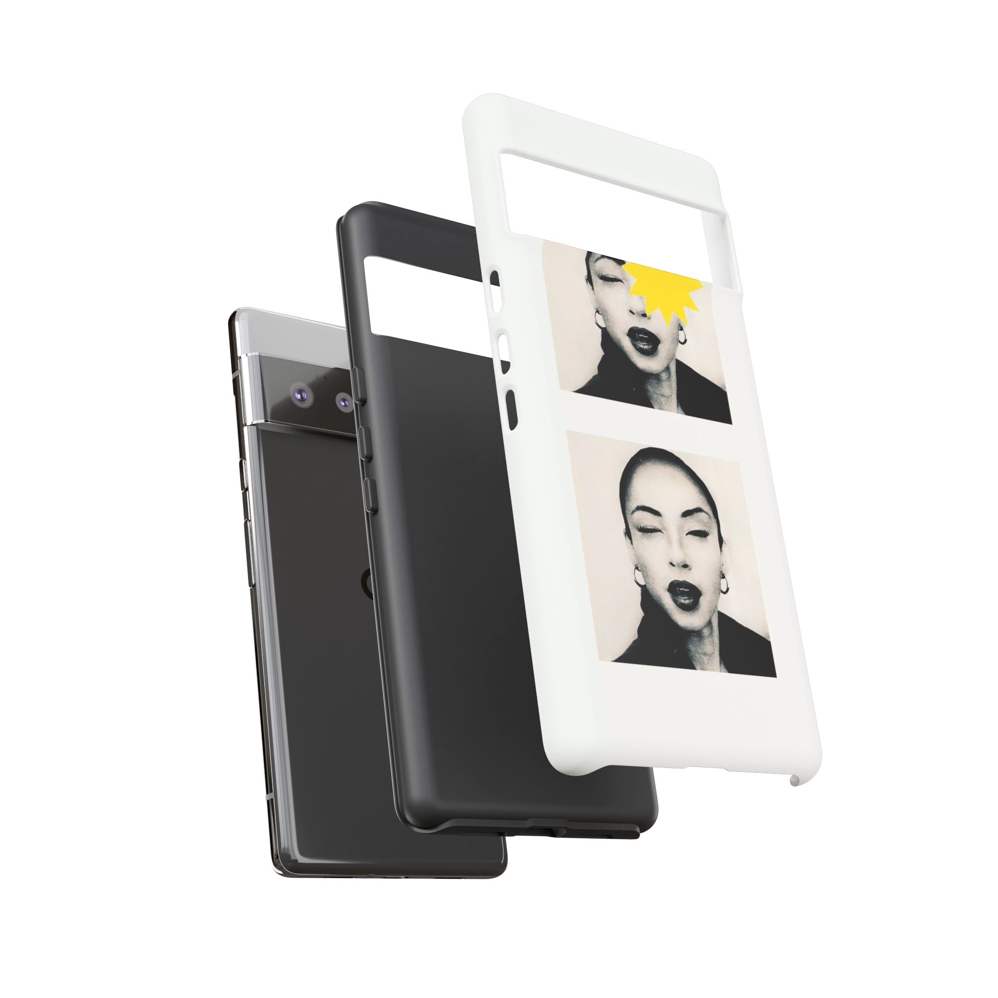 SADE Phone Case — Retro Black & White Portrait with Yellow Sunburst