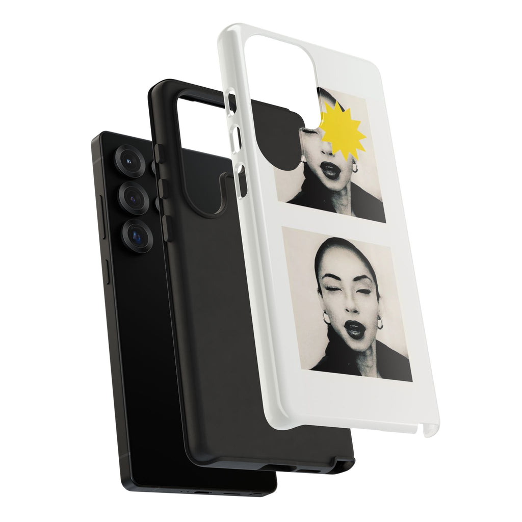 SADE Phone Case — Retro Black & White Portrait with Yellow Sunburst