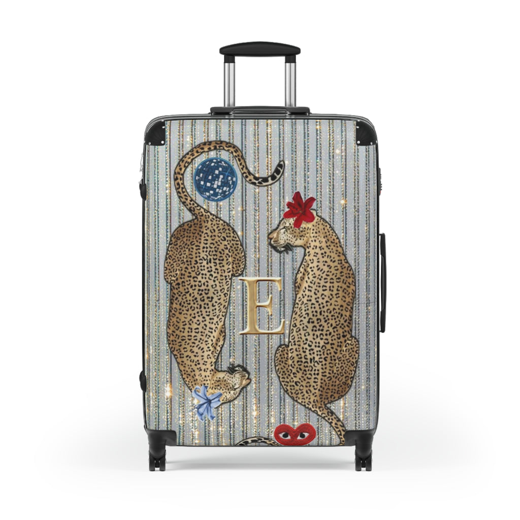Monogram Leopard Twin Suitcase – Personalized Rolling Carry-On with Floral Accents