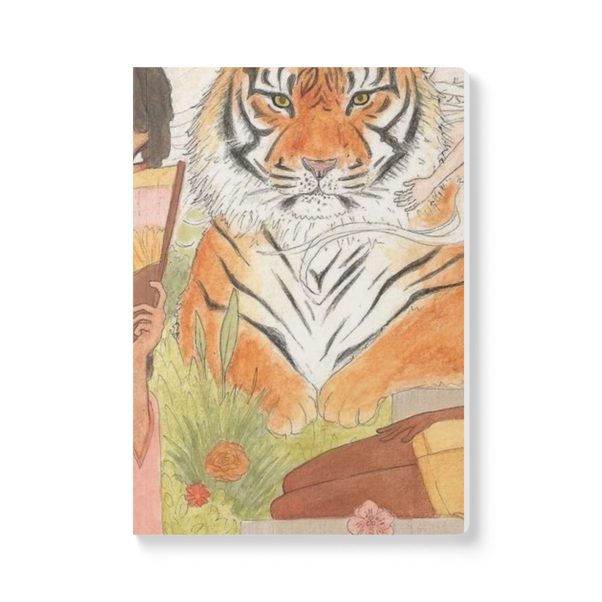 Tiger & Fans Softcover Journal — Floral Anime Art Notebook