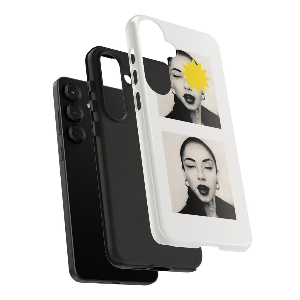SADE Phone Case — Retro Black & White Portrait with Yellow Sunburst