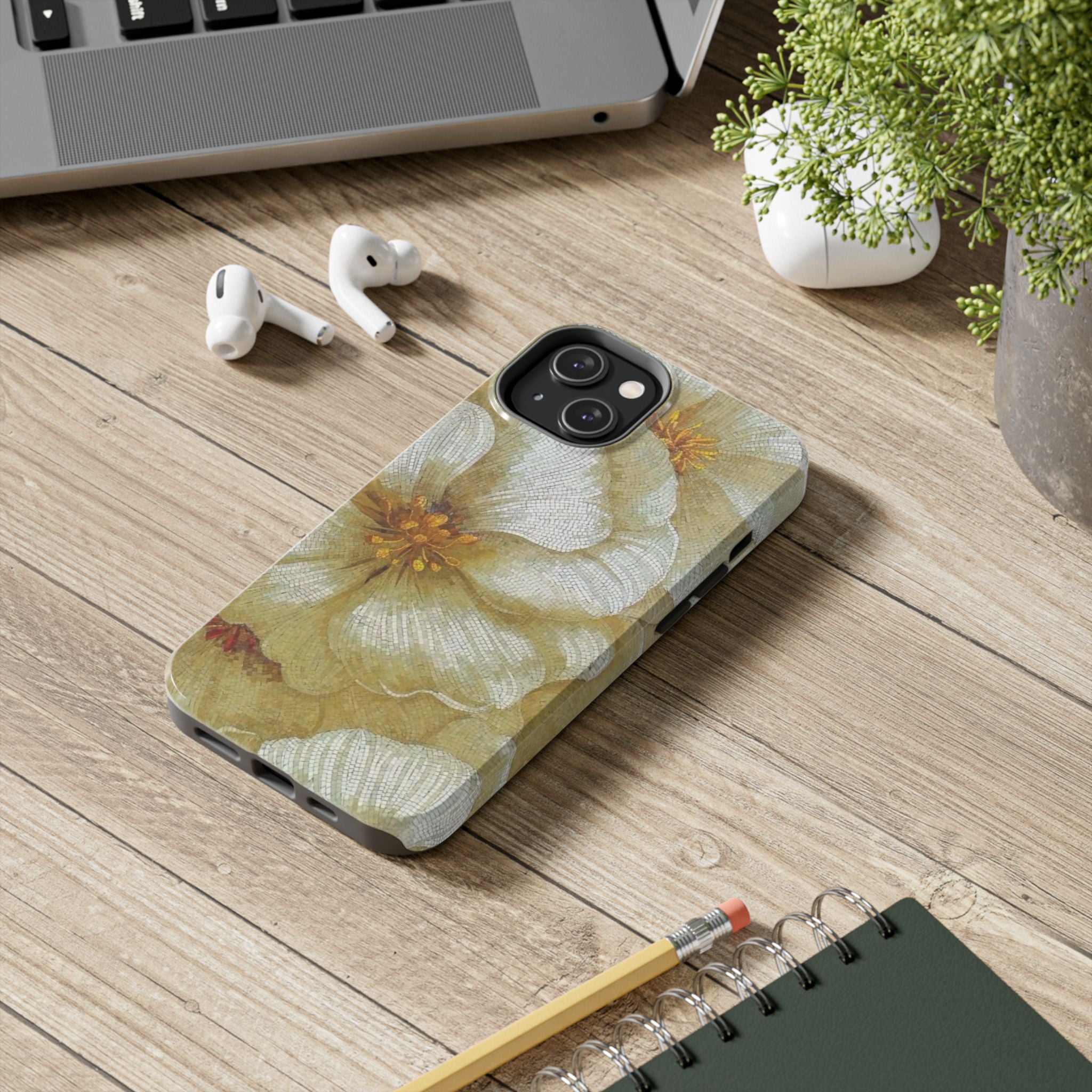 Tough Phone Case — Vintage White Floral Protective Cover