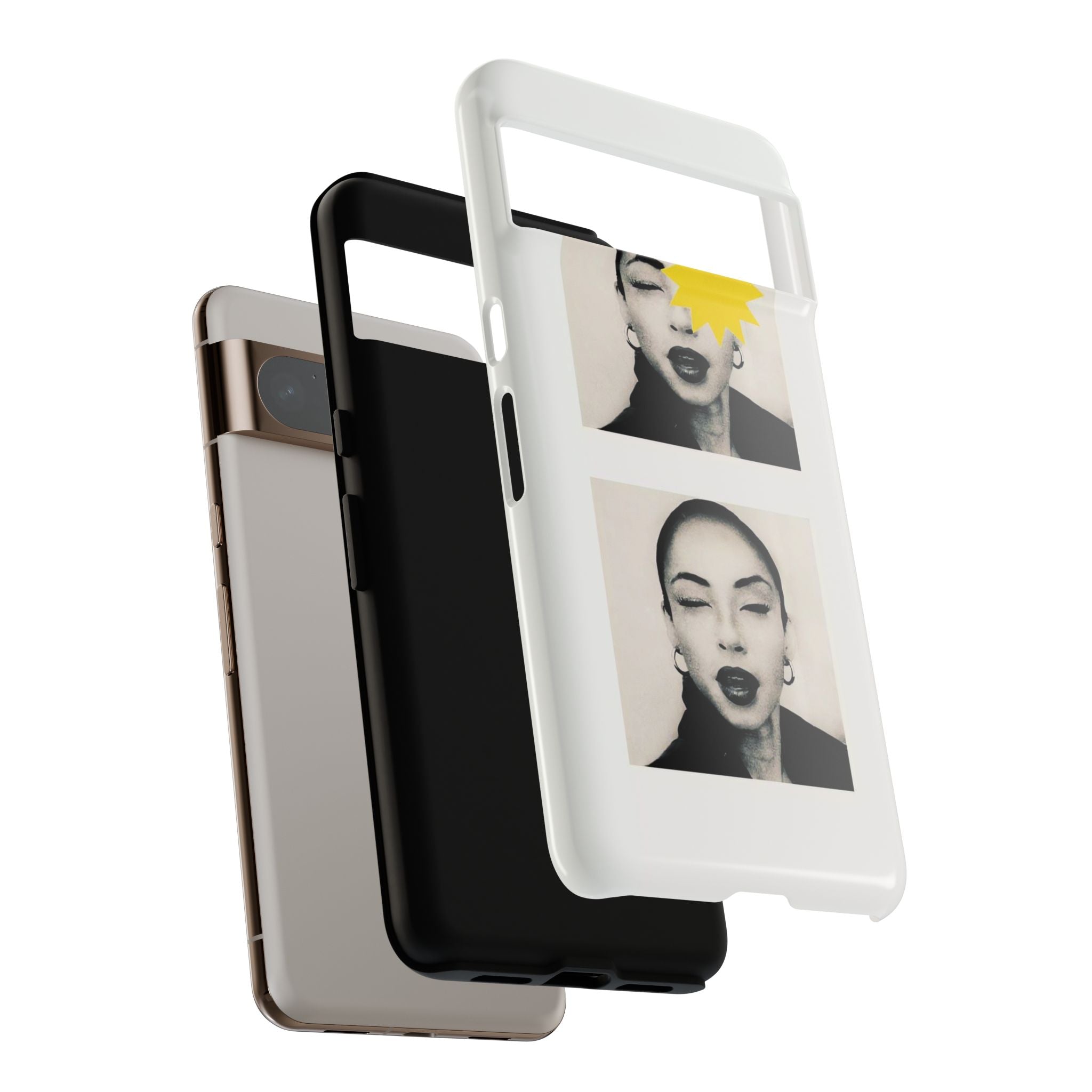 SADE Phone Case — Retro Black & White Portrait with Yellow Sunburst