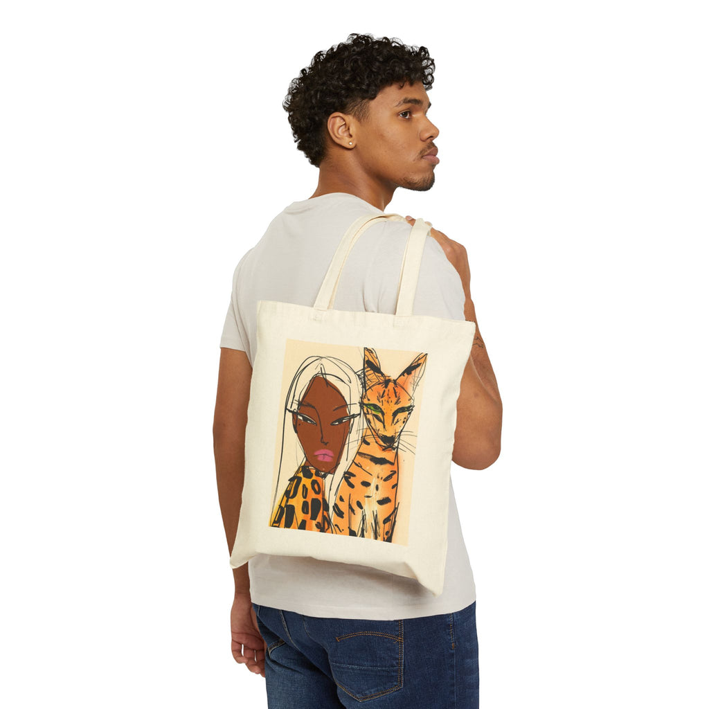 Leopard Muse Canvas Tote — Fashion Illustration Cotton Tote Bag