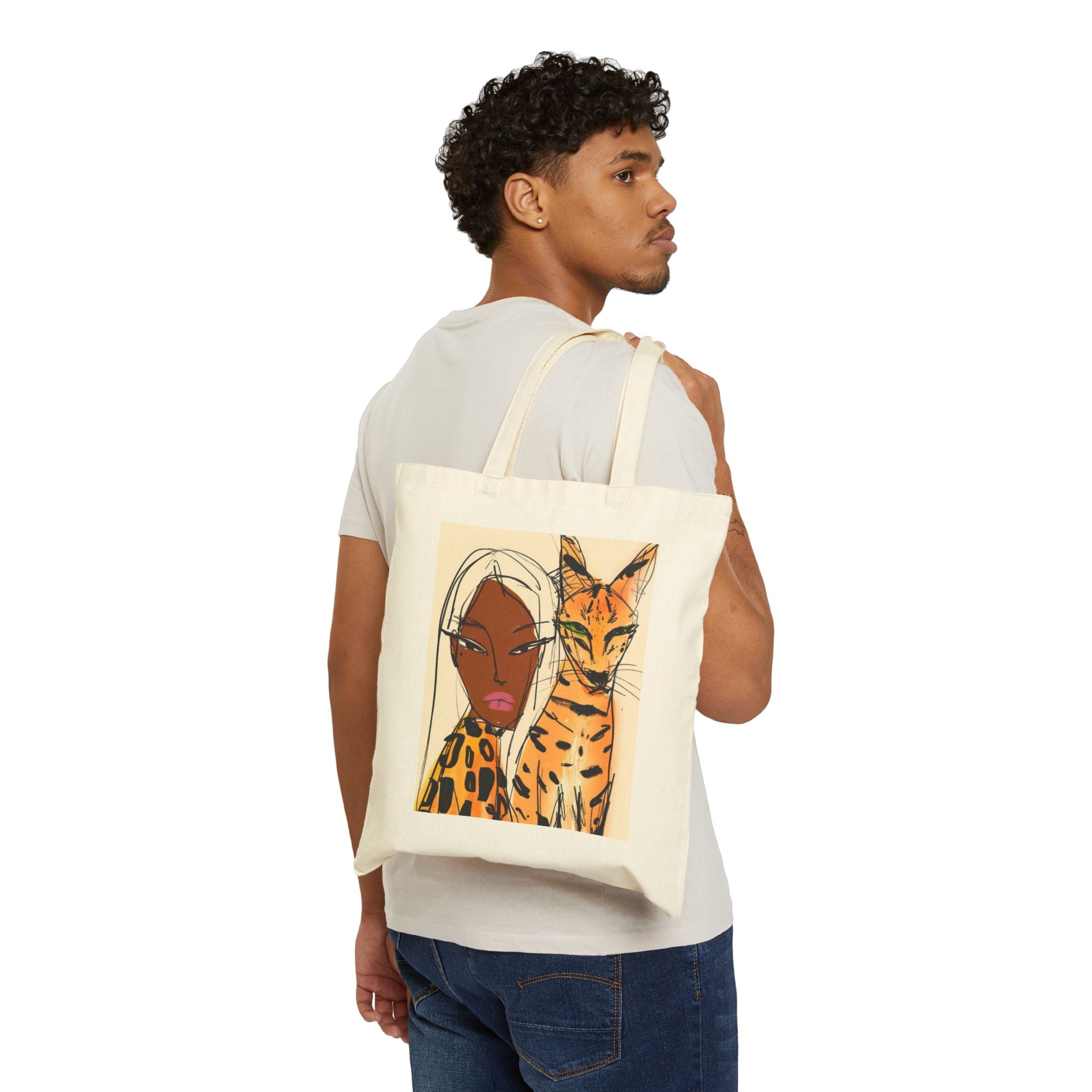 Leopard Muse Canvas Tote — Fashion Illustration Cotton Tote Bag
