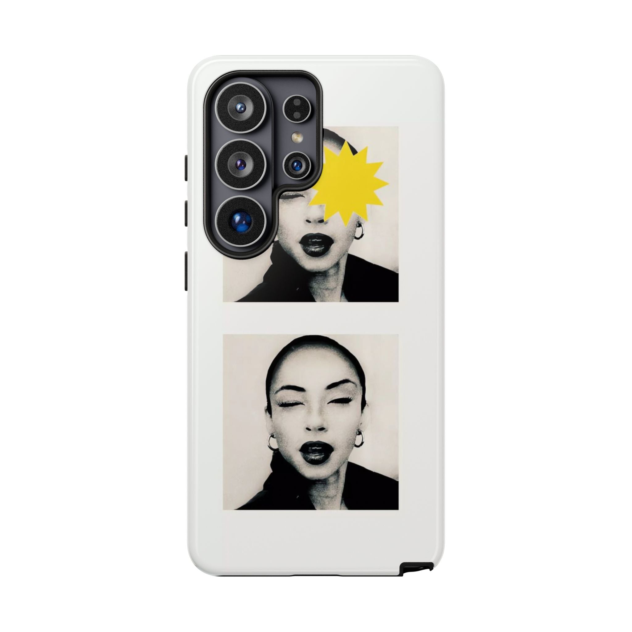 SADE Phone Case — Retro Black & White Portrait with Yellow Sunburst
