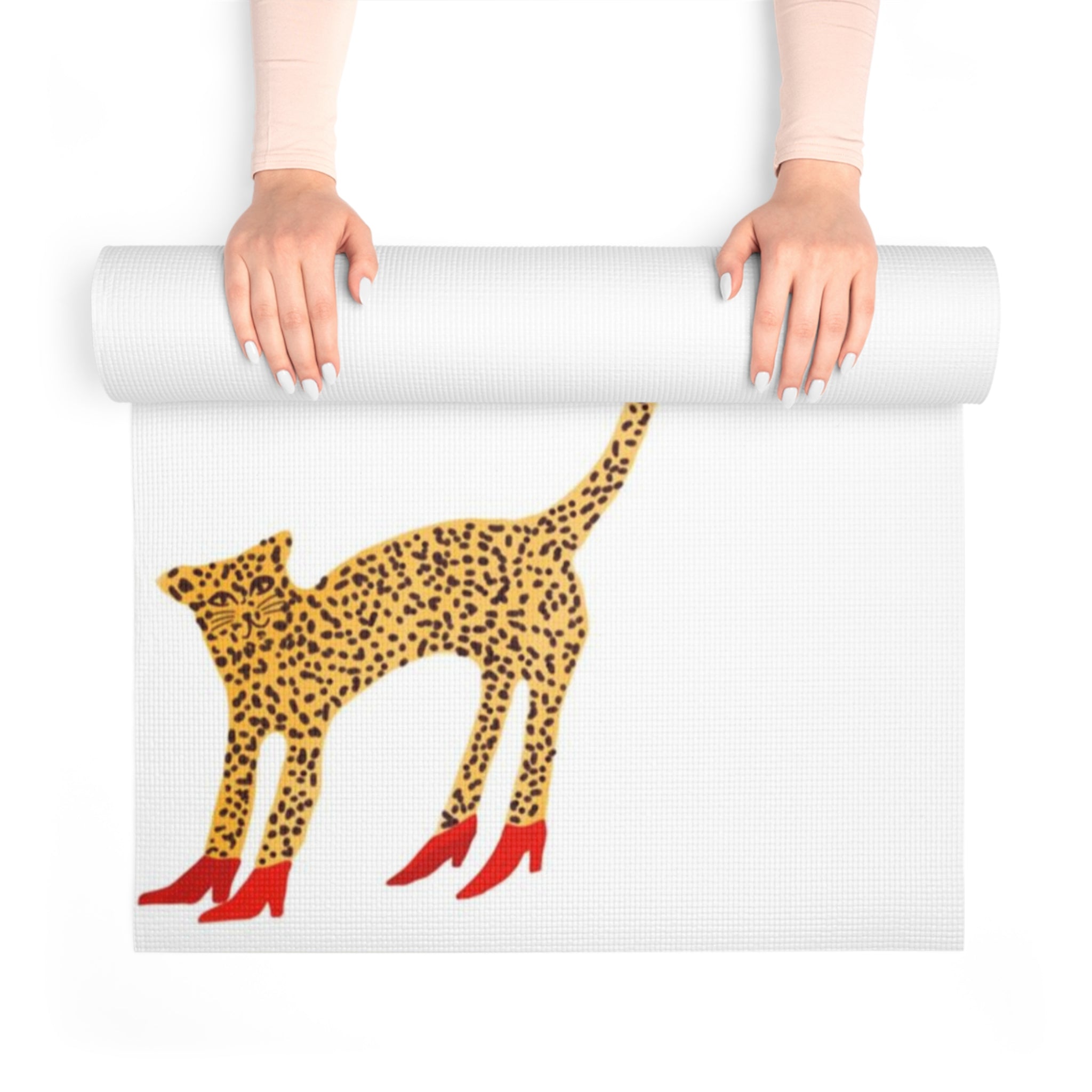 Leopard in Red Heels Foam Yoga Mat — Cute Animal Print Exercise Mat