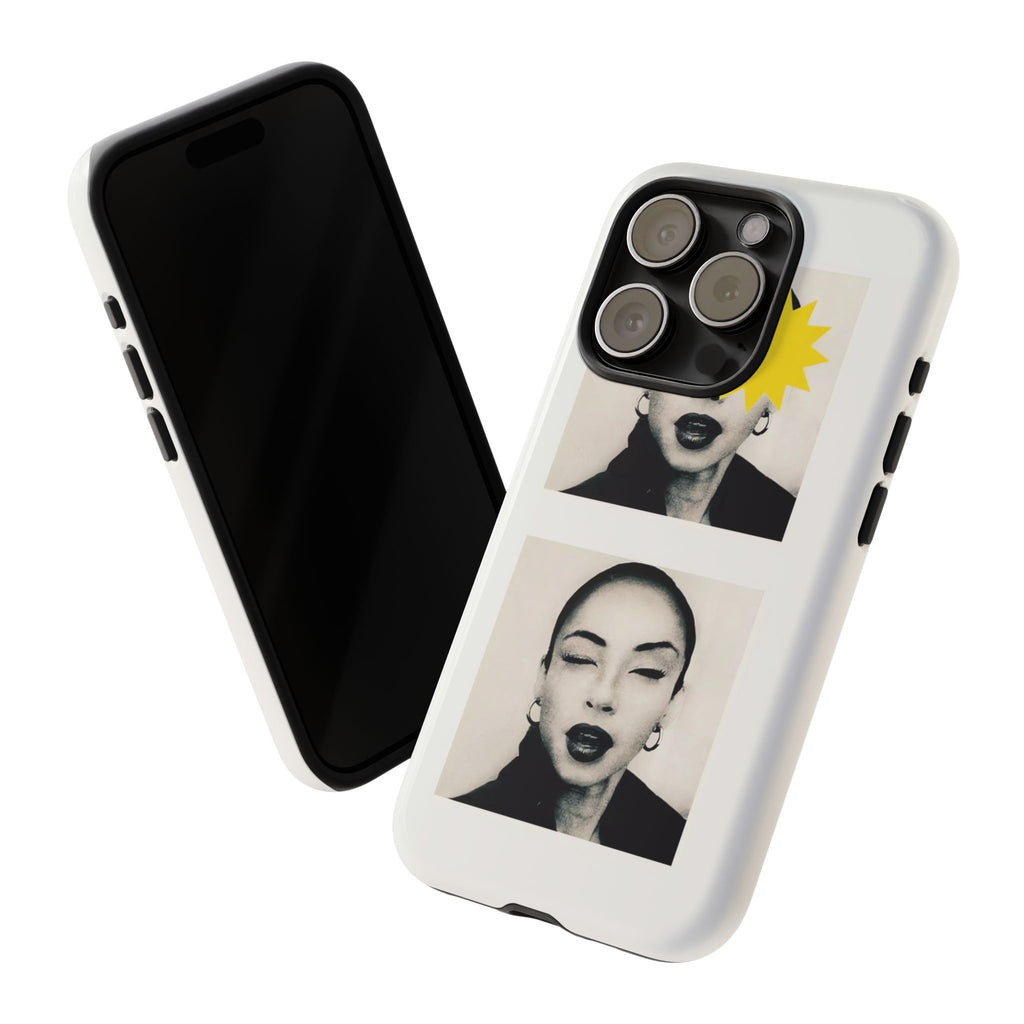 SADE Phone Case — Retro Black & White Portrait with Yellow Sunburst
