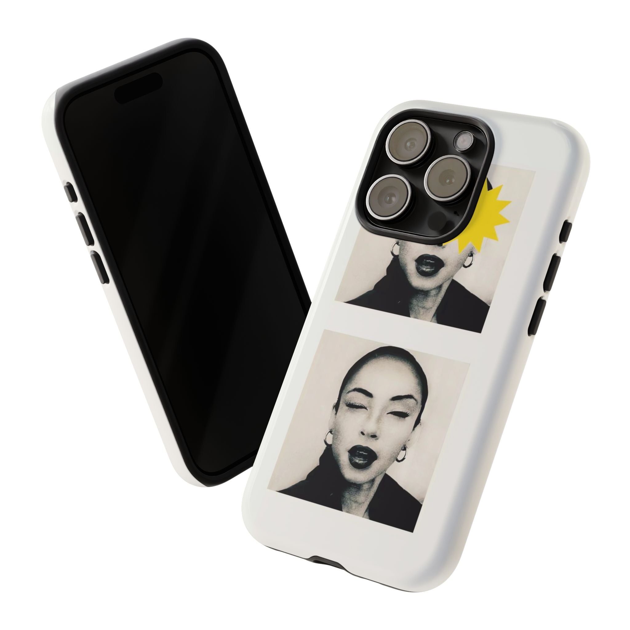 SADE Phone Case — Retro Black & White Portrait with Yellow Sunburst