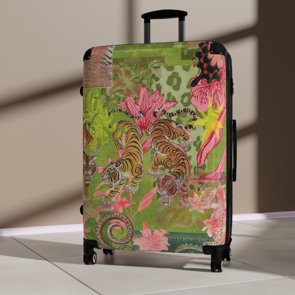 Floral Tiger Print Suitcase — Vibrant Botanical Luggage for Travel