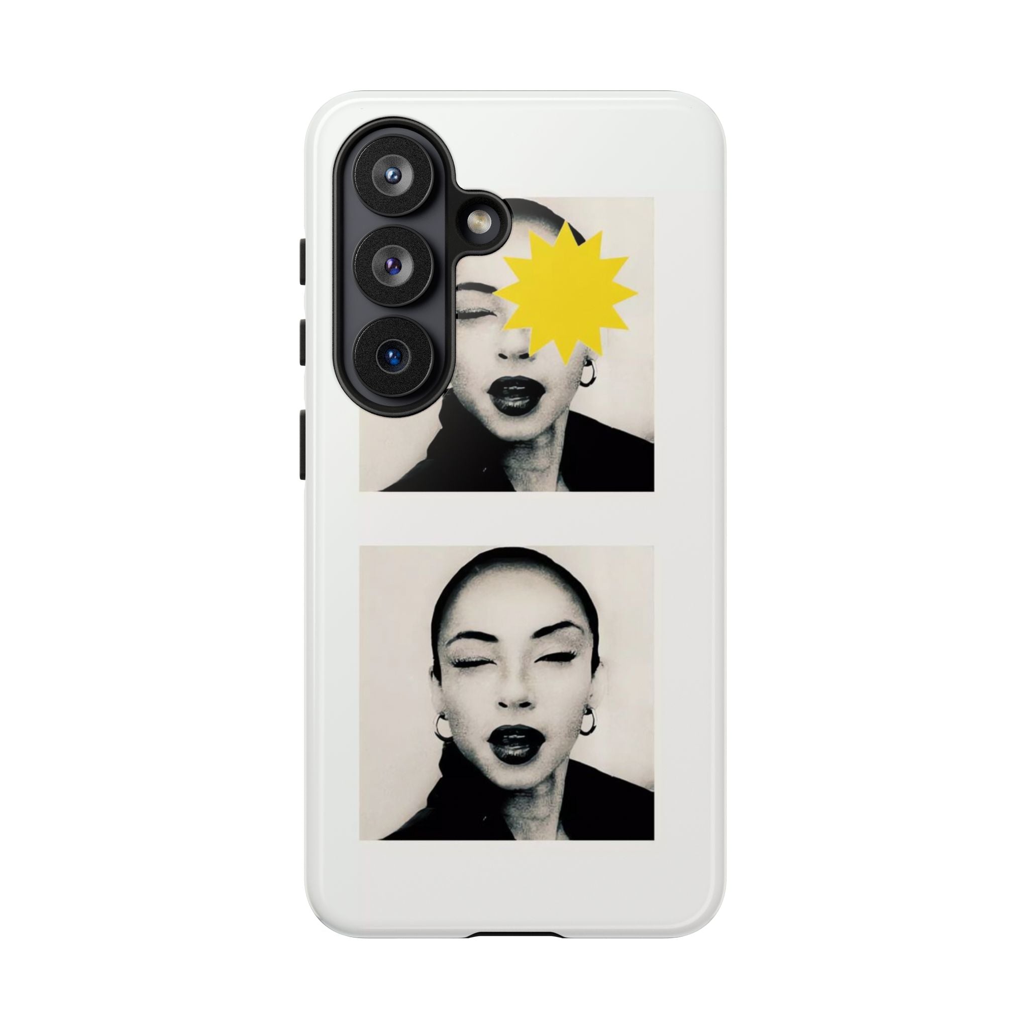 SADE Phone Case — Retro Black & White Portrait with Yellow Sunburst