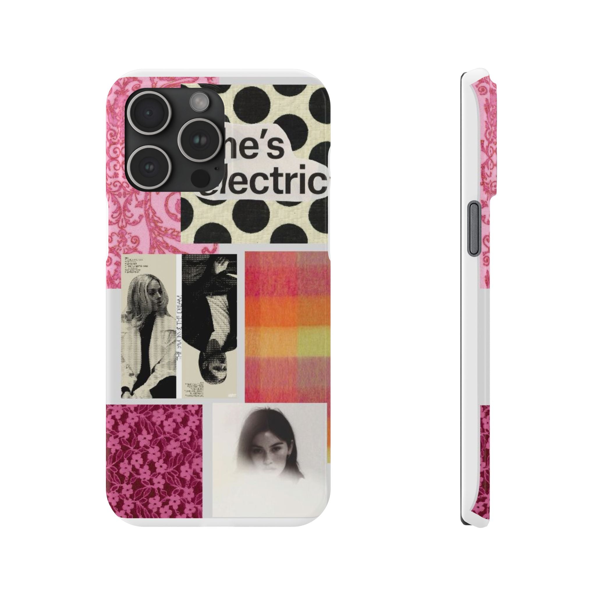 Slim Phone Case — 'she's electric' Retro Collage Floral & Photo Design