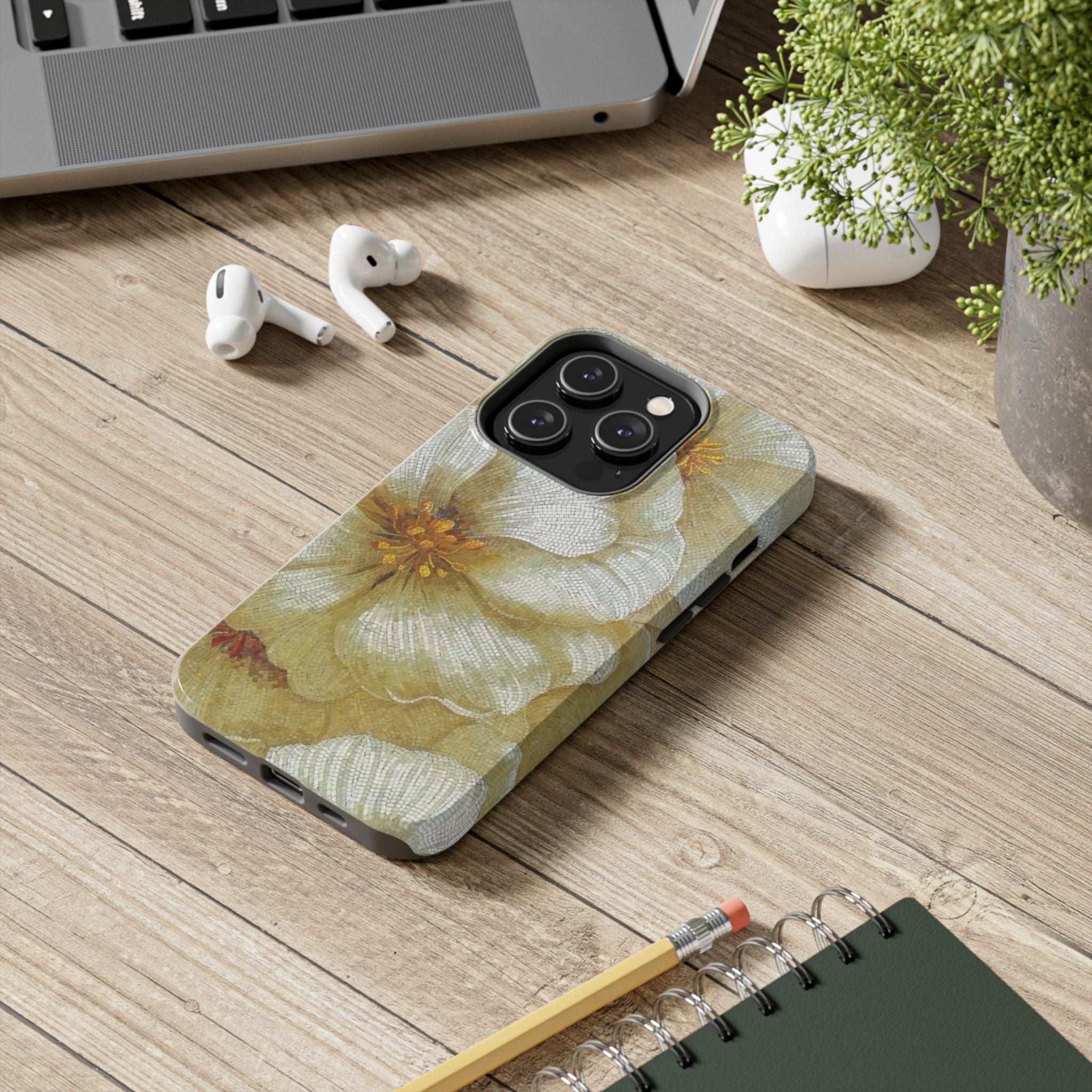 Tough Phone Case — Vintage White Floral Protective Cover