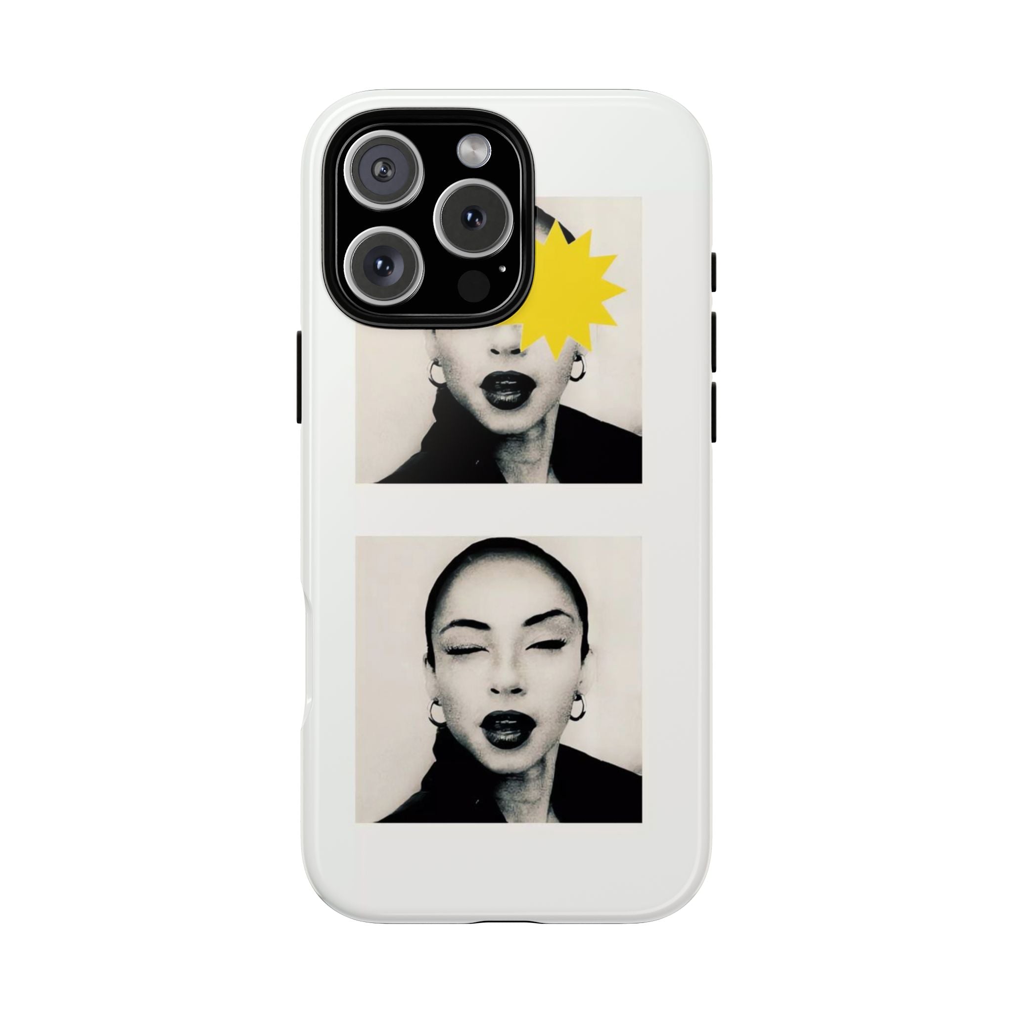 SADE Phone Case — Retro Black & White Portrait with Yellow Sunburst