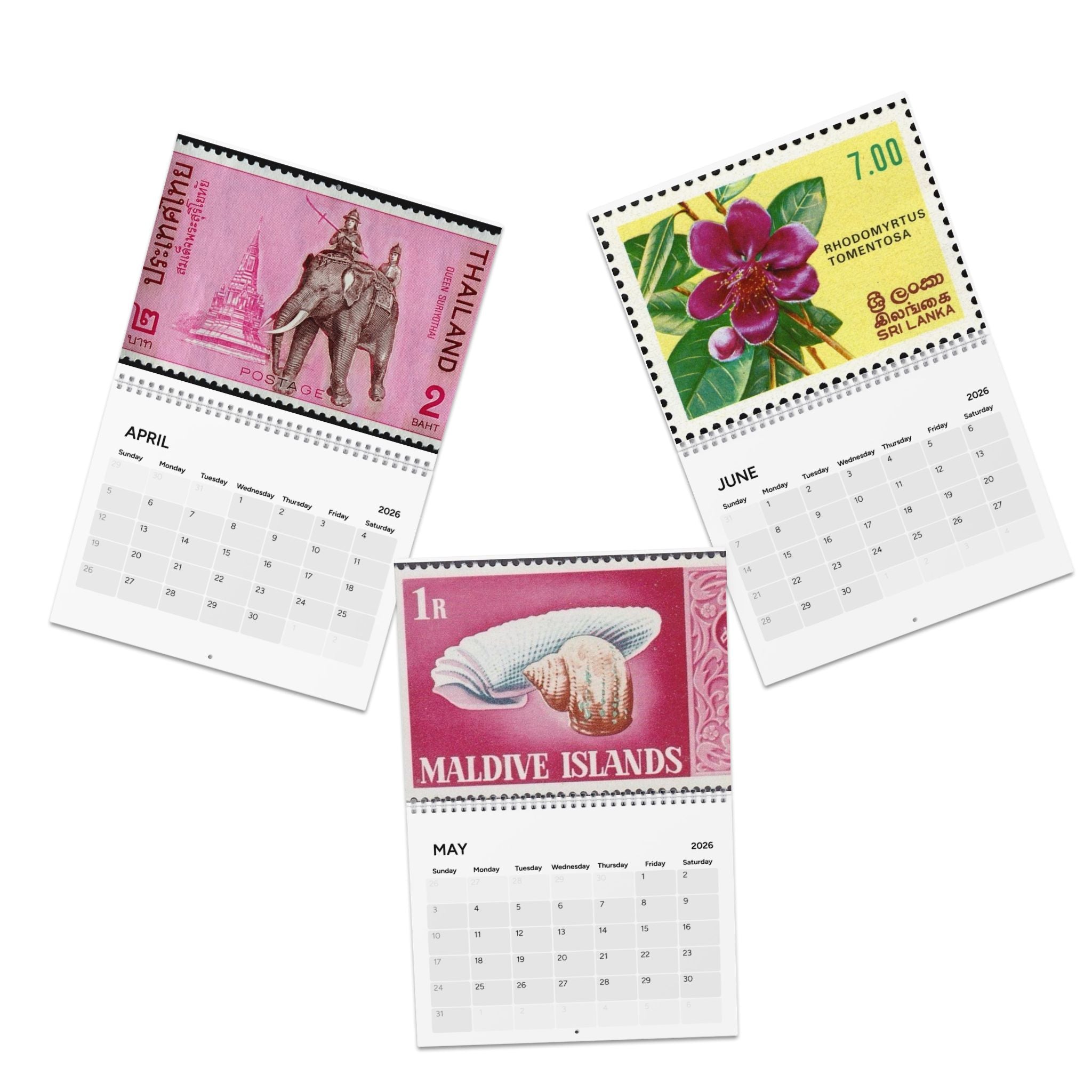 2026 Vintage Stamp Art Wall Calendar — Retro Travel & Poster Designs