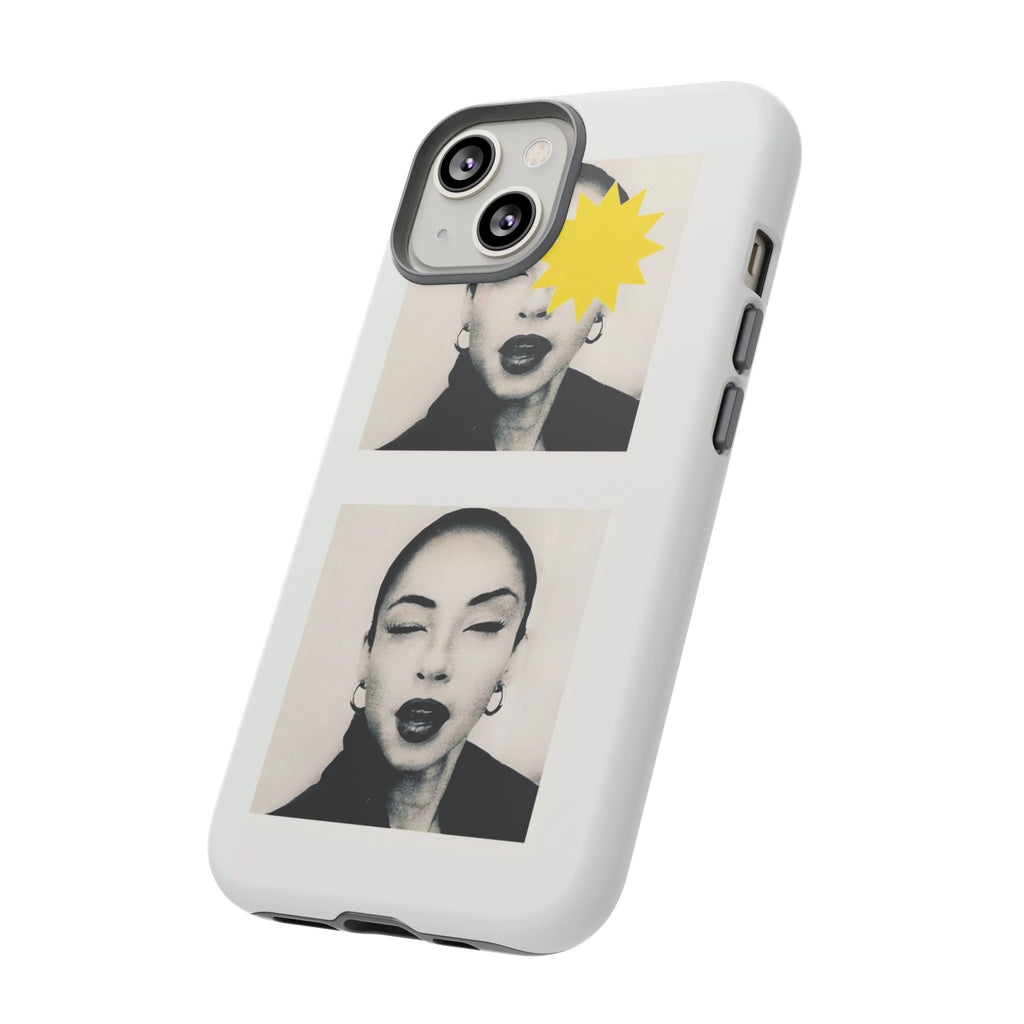 SADE Phone Case — Retro Black & White Portrait with Yellow Sunburst