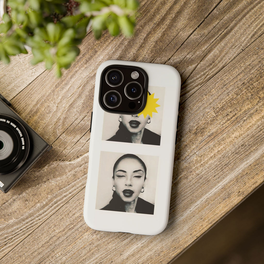 SADE Phone Case — Retro Black & White Portrait with Yellow Sunburst