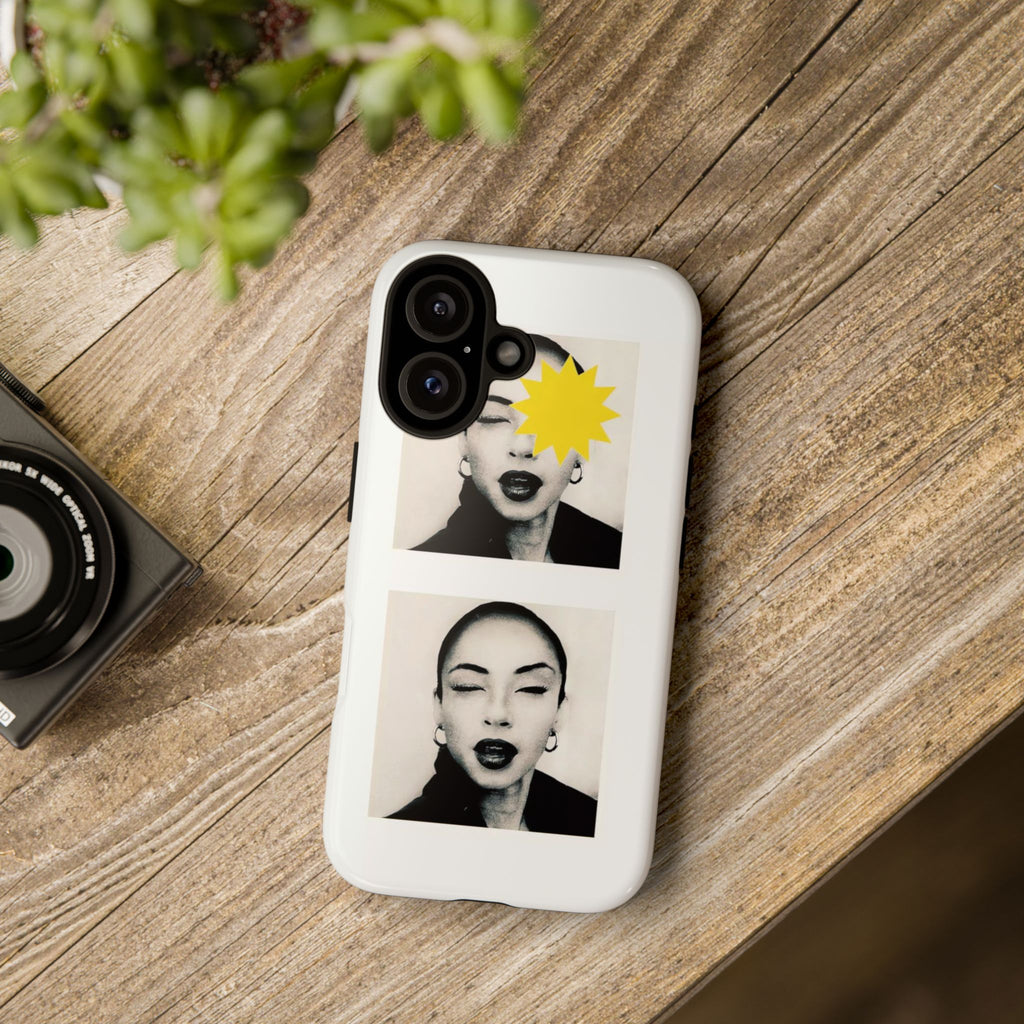 SADE Phone Case — Retro Black & White Portrait with Yellow Sunburst