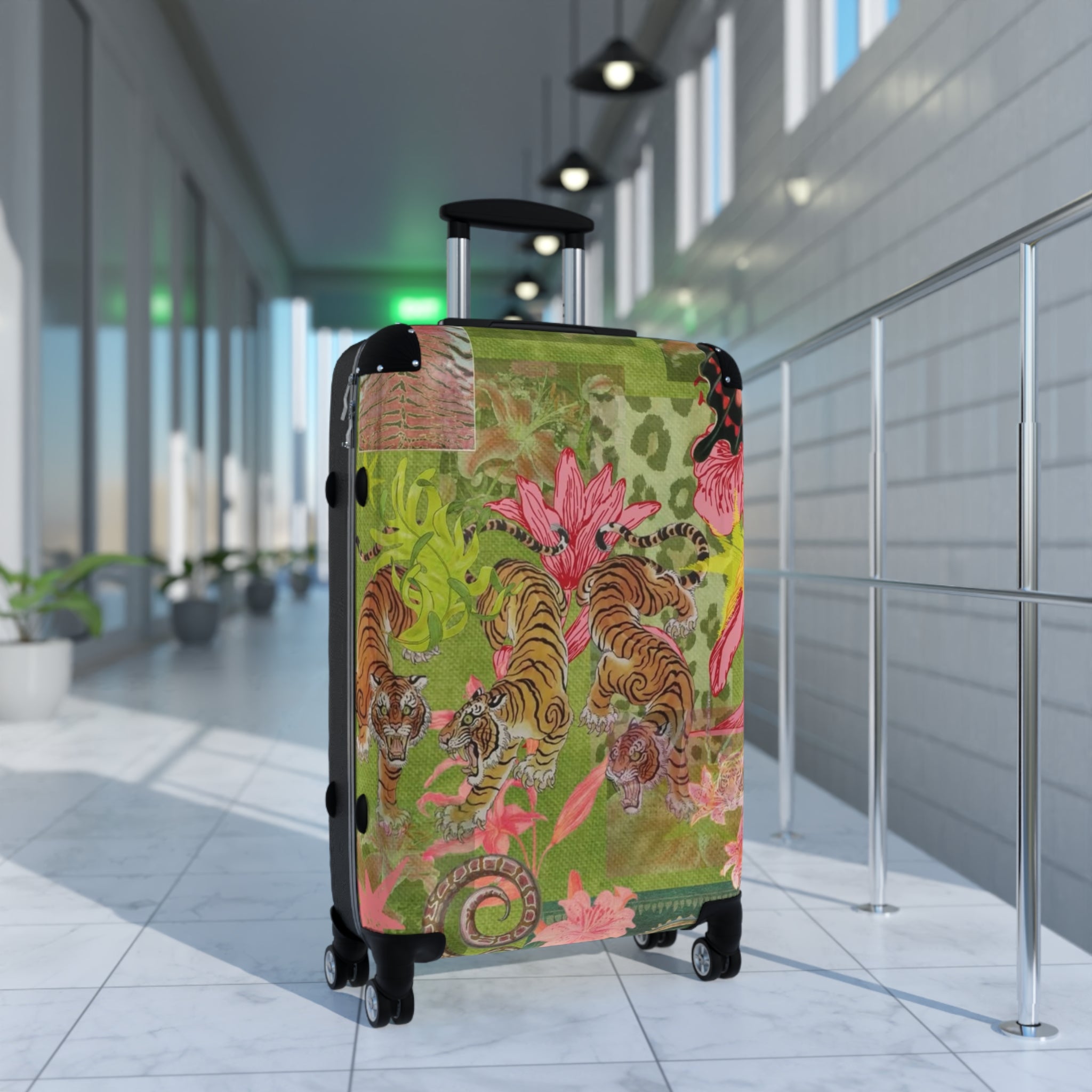 Floral Tiger Print Suitcase — Vibrant Botanical Luggage for Travel