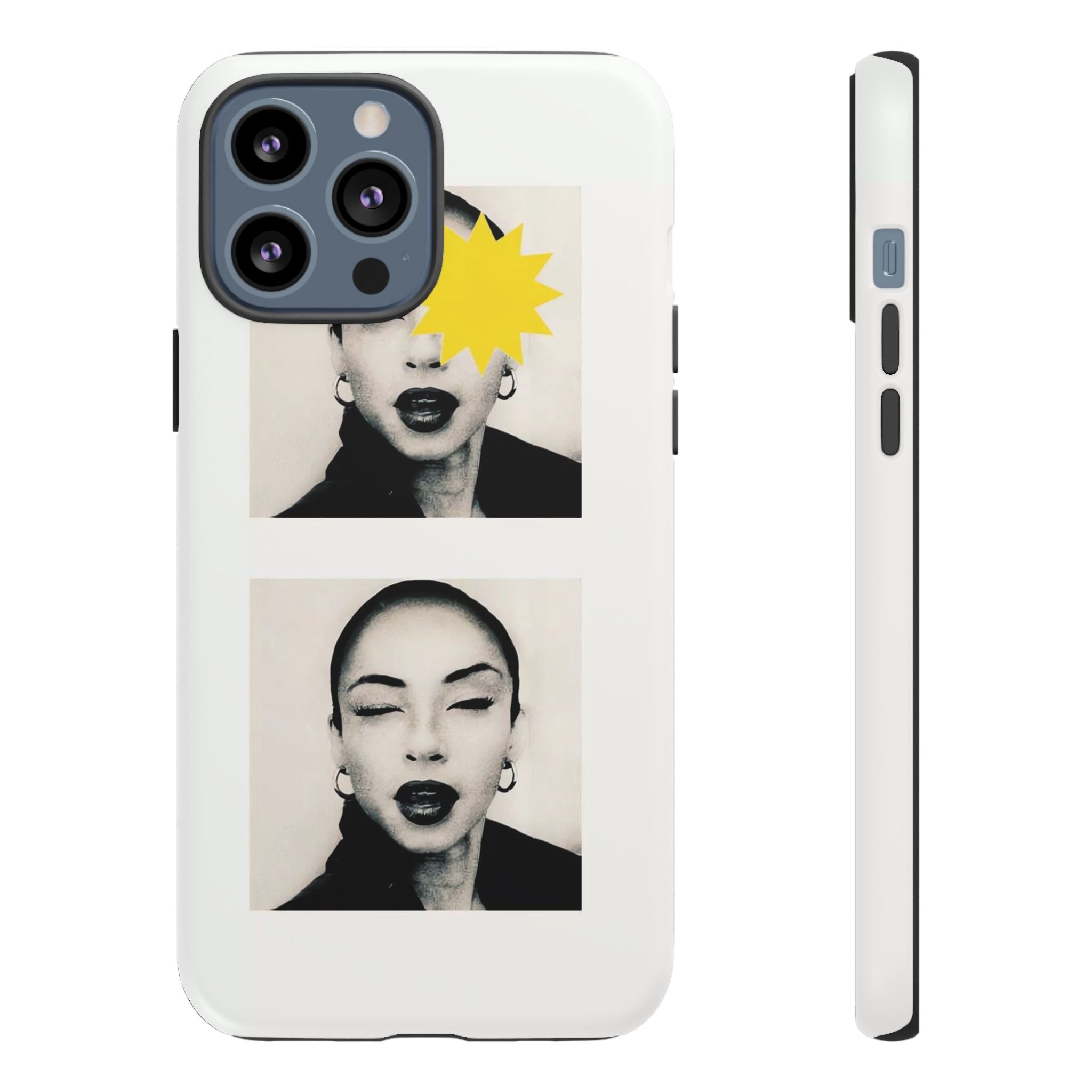 SADE Phone Case — Retro Black & White Portrait with Yellow Sunburst