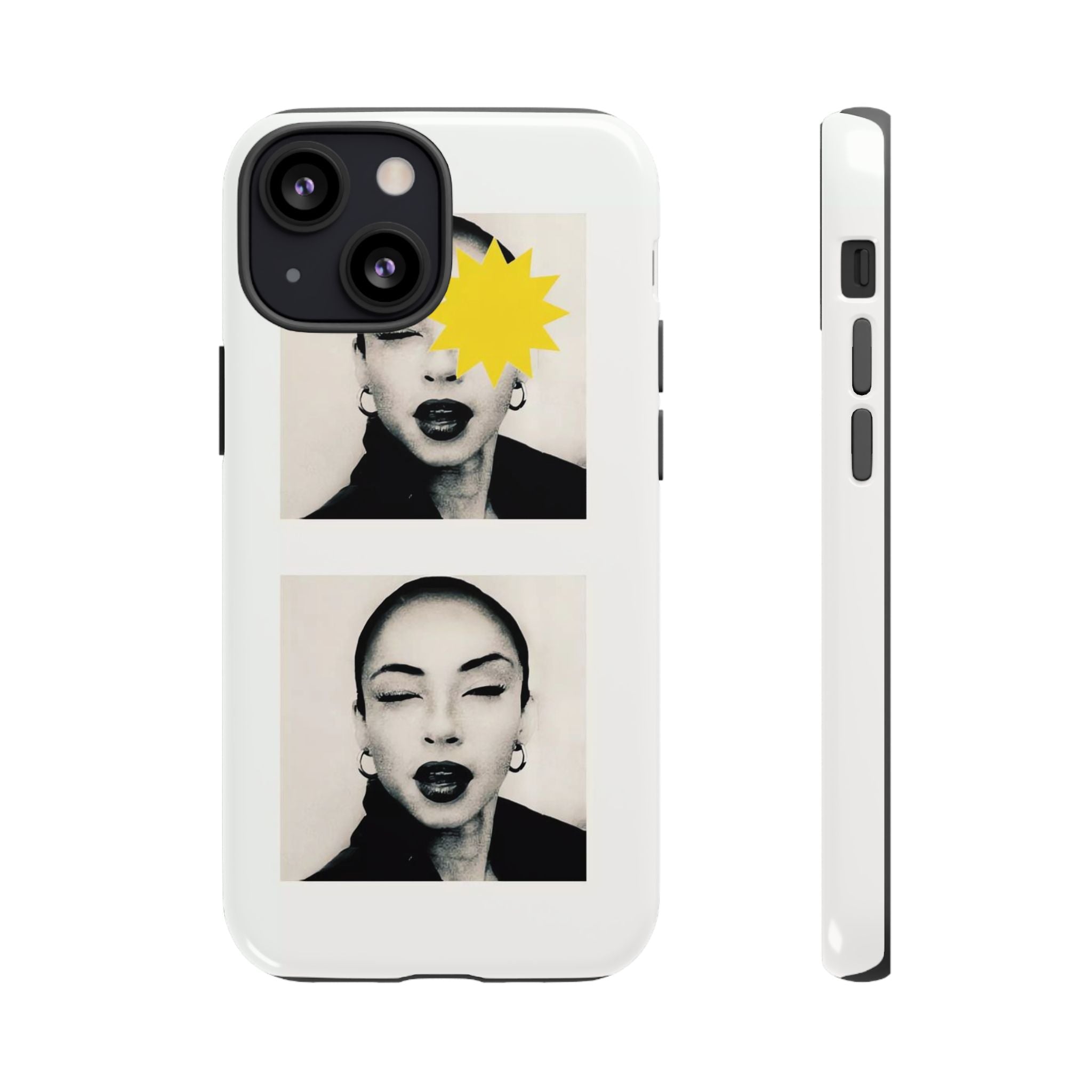 SADE Phone Case — Retro Black & White Portrait with Yellow Sunburst