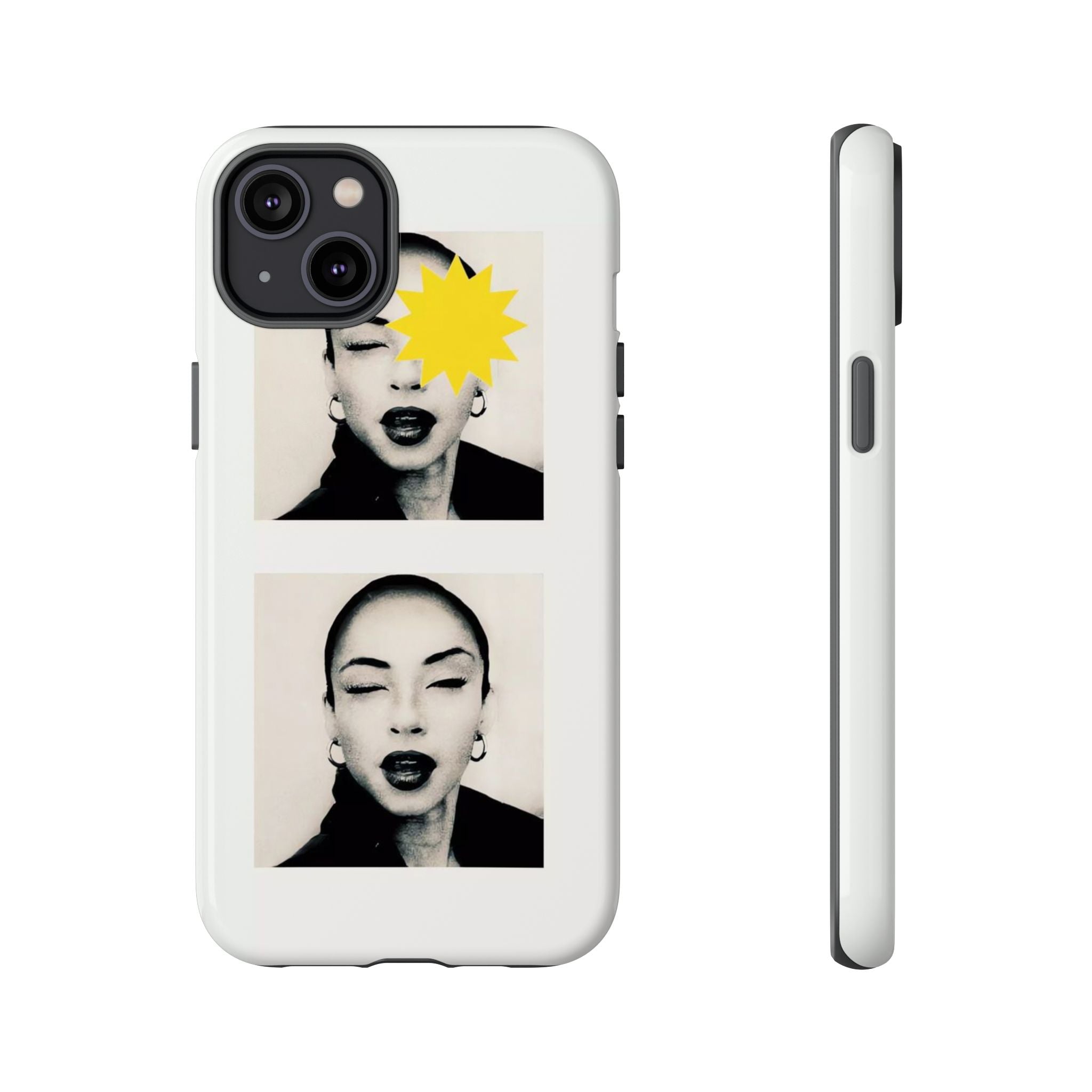 SADE Phone Case — Retro Black & White Portrait with Yellow Sunburst