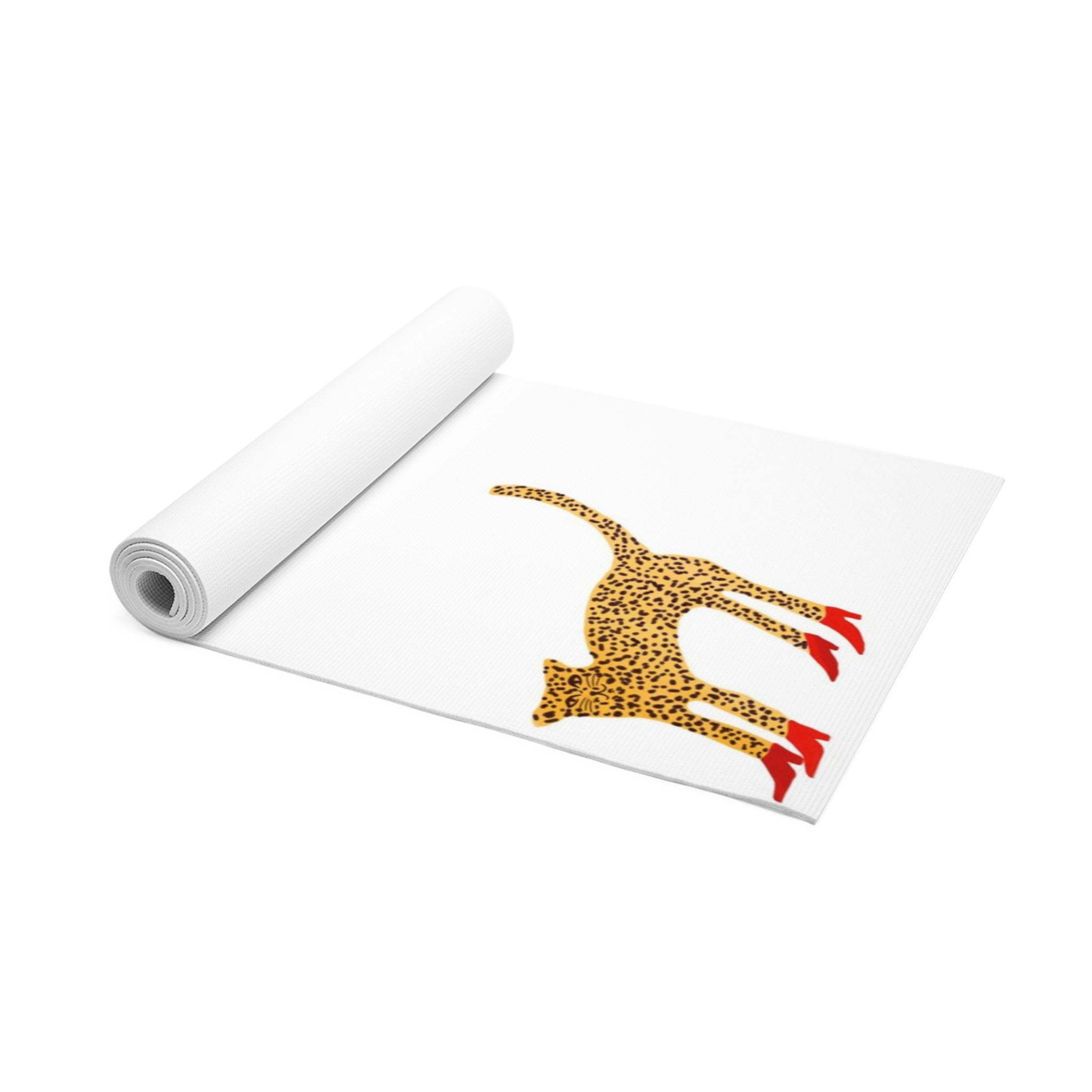 Leopard in Red Heels Foam Yoga Mat — Cute Animal Print Exercise Mat