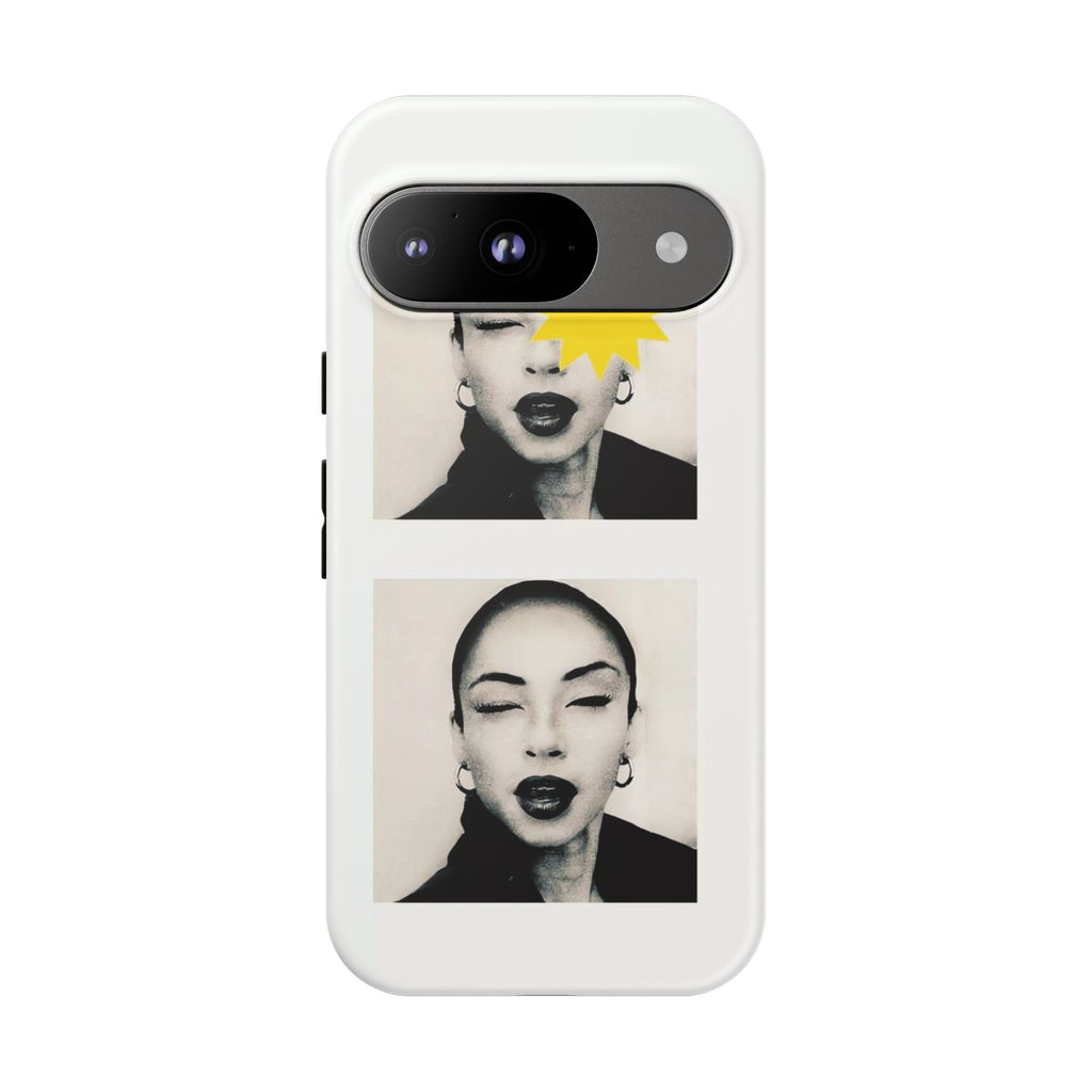 SADE Phone Case — Retro Black & White Portrait with Yellow Sunburst