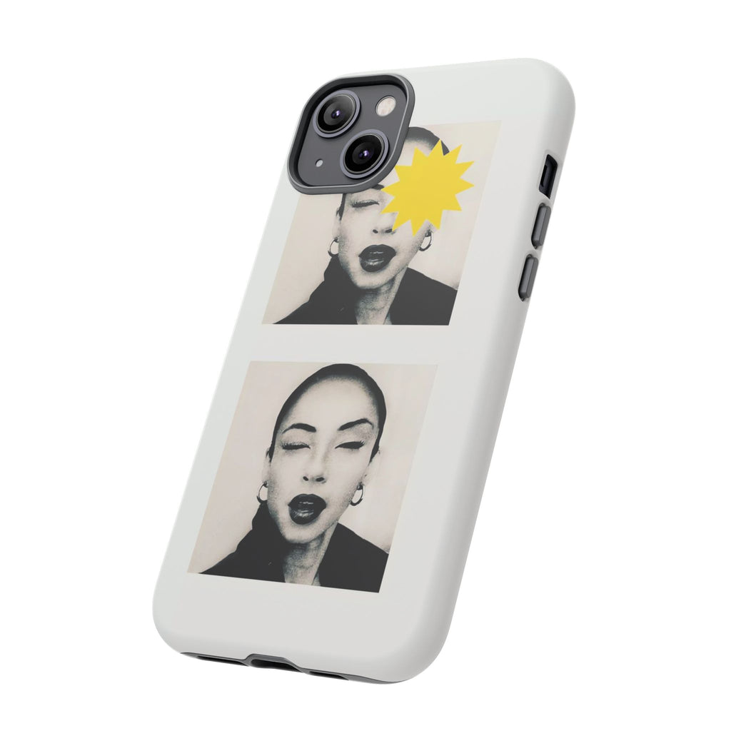 SADE Phone Case — Retro Black & White Portrait with Yellow Sunburst