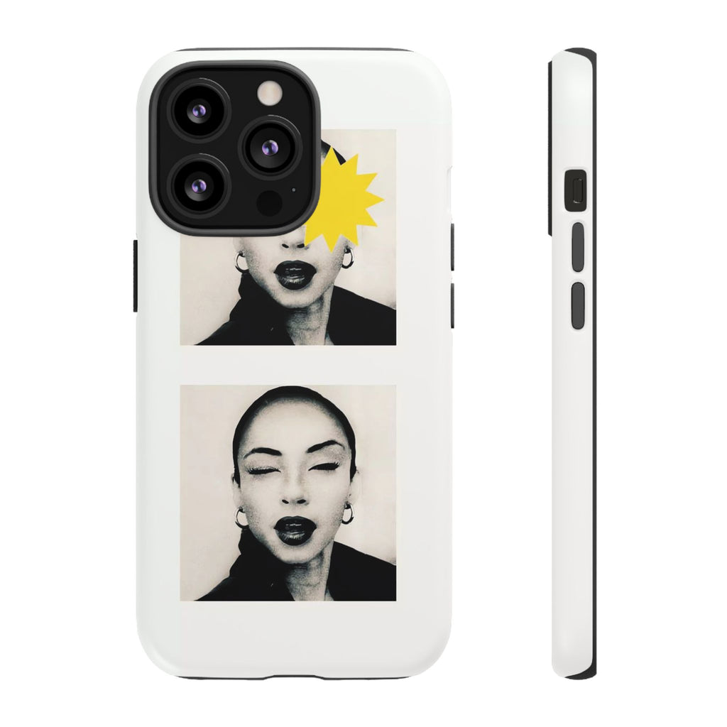 SADE Phone Case — Retro Black & White Portrait with Yellow Sunburst