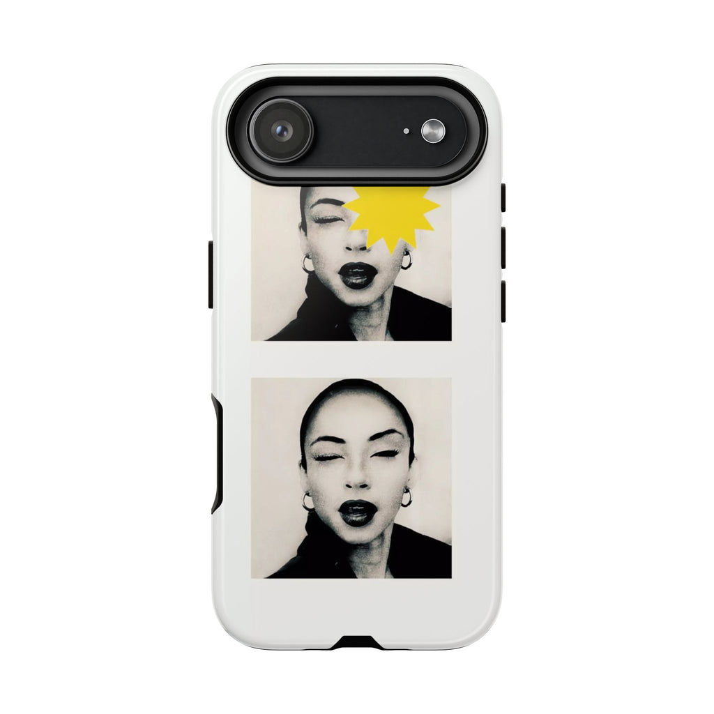 SADE Phone Case — Retro Black & White Portrait with Yellow Sunburst