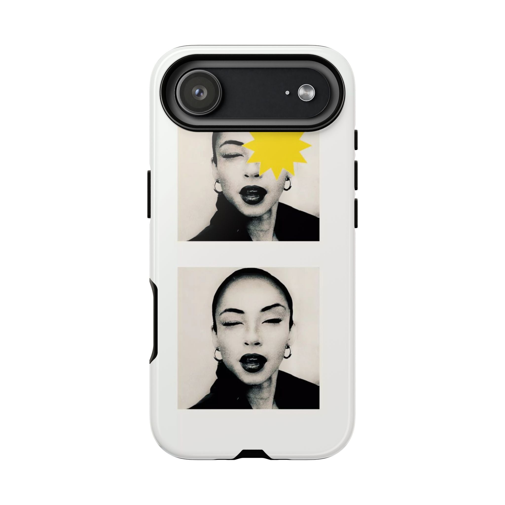 SADE Phone Case — Retro Black & White Portrait with Yellow Sunburst