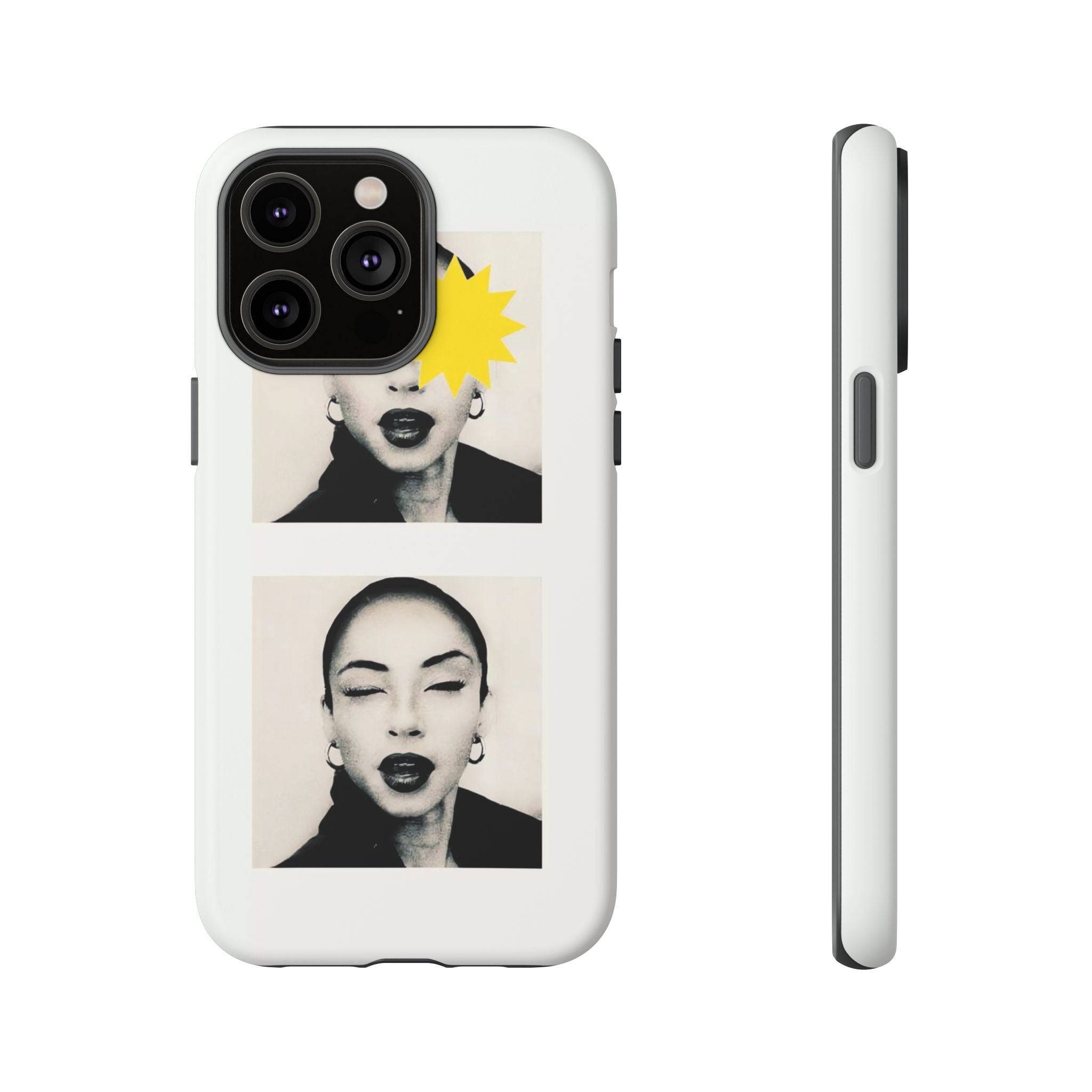SADE Phone Case — Retro Black & White Portrait with Yellow Sunburst