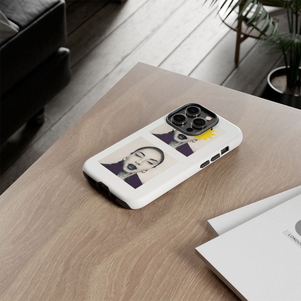 SADE Phone Case — Retro Black & White Portrait with Yellow Sunburst