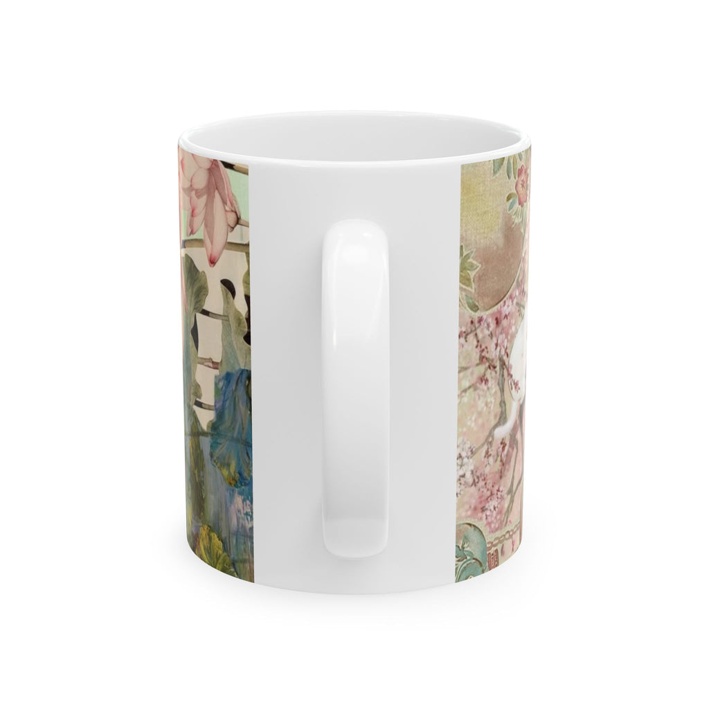 Vintage Floral Ceramic Mug — Pink Lotus & Botanical Tea Cup (11oz, 15oz)
