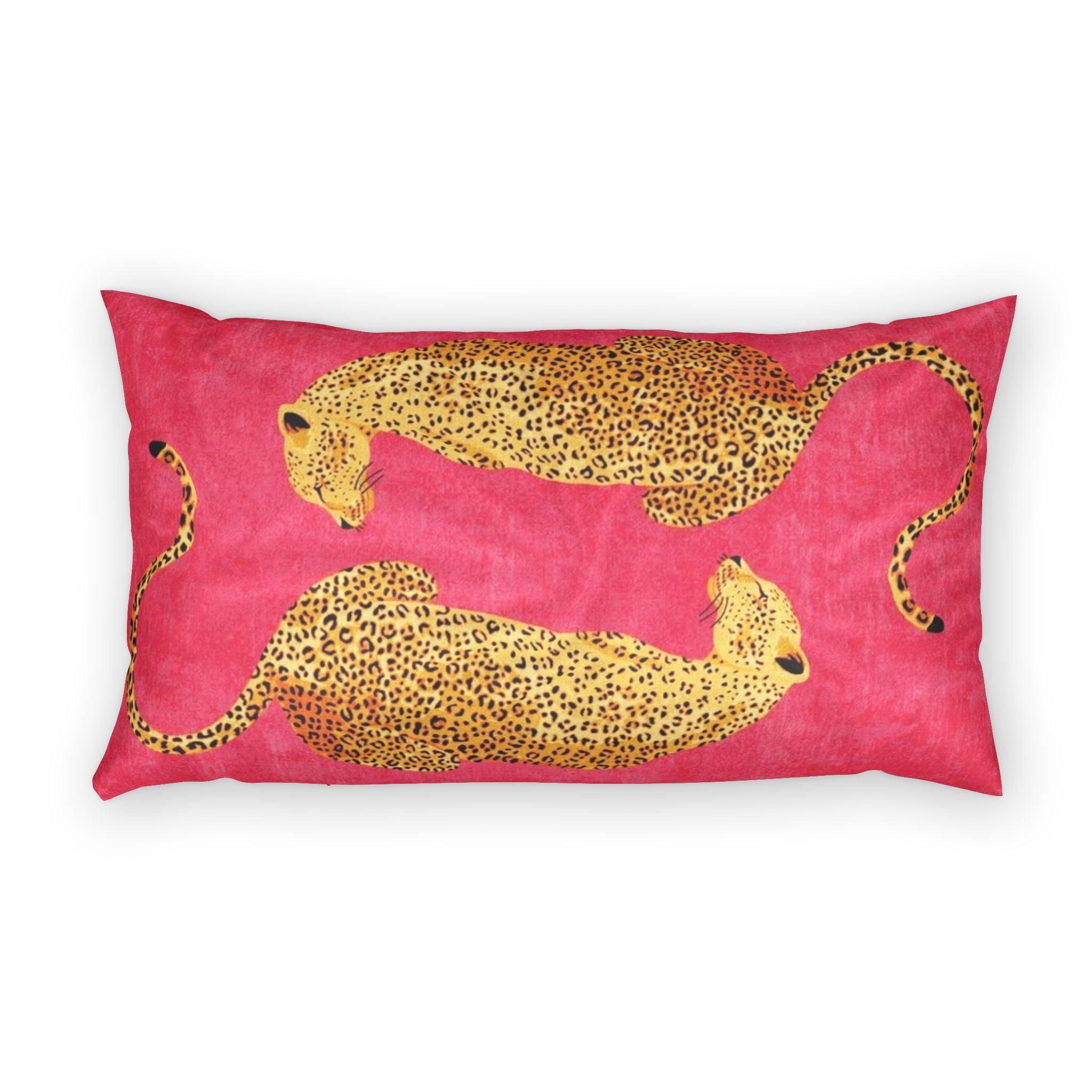 Leopard Pair Cotton Pillow Sham — Pink Watercolor Decorative Throw Pillowcase