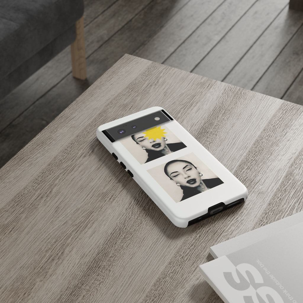 SADE Phone Case — Retro Black & White Portrait with Yellow Sunburst