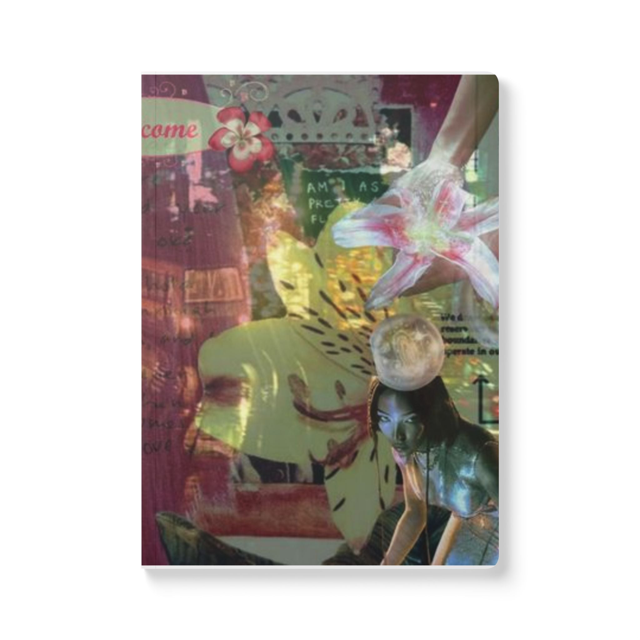 Floral Neon Collage Softcover Journal — Japanese Vintage Aesthetic