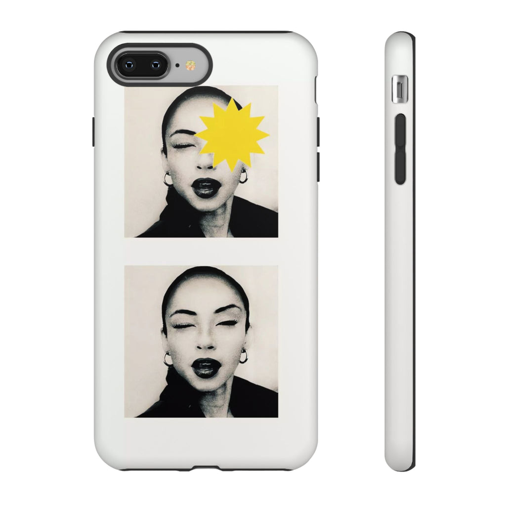 SADE Phone Case — Retro Black & White Portrait with Yellow Sunburst