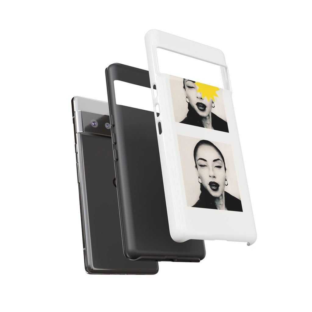 SADE Phone Case — Retro Black & White Portrait with Yellow Sunburst