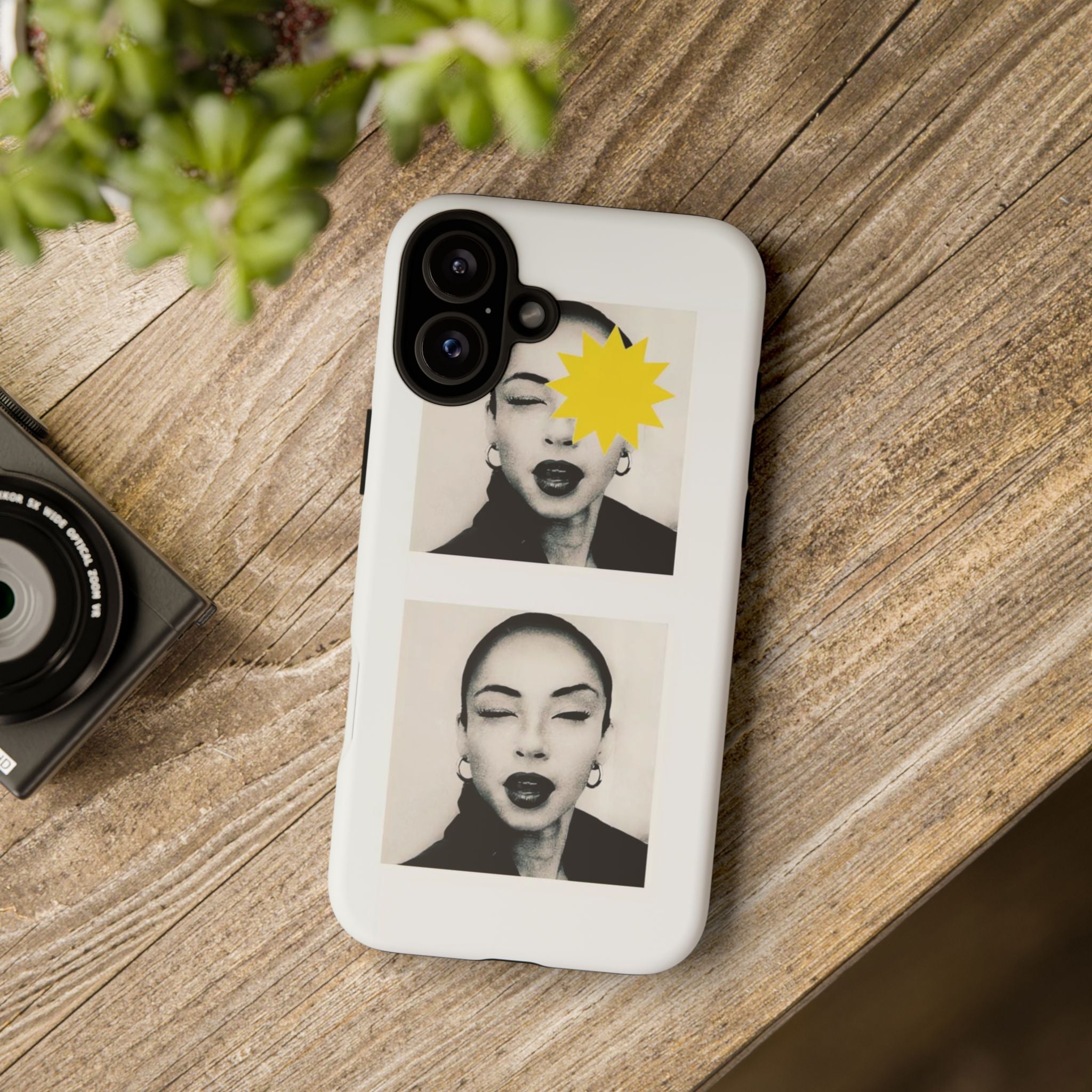 SADE Phone Case — Retro Black & White Portrait with Yellow Sunburst